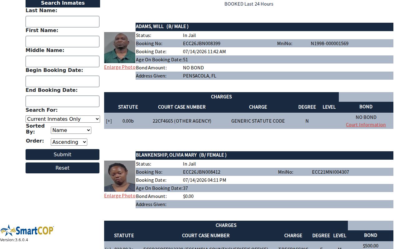 Escambia County released inmate JAIL View search