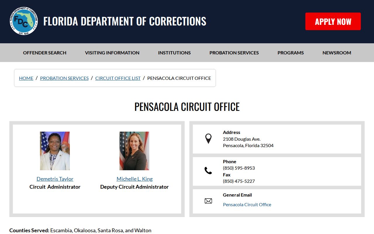 Escambia County probation and parole office listings