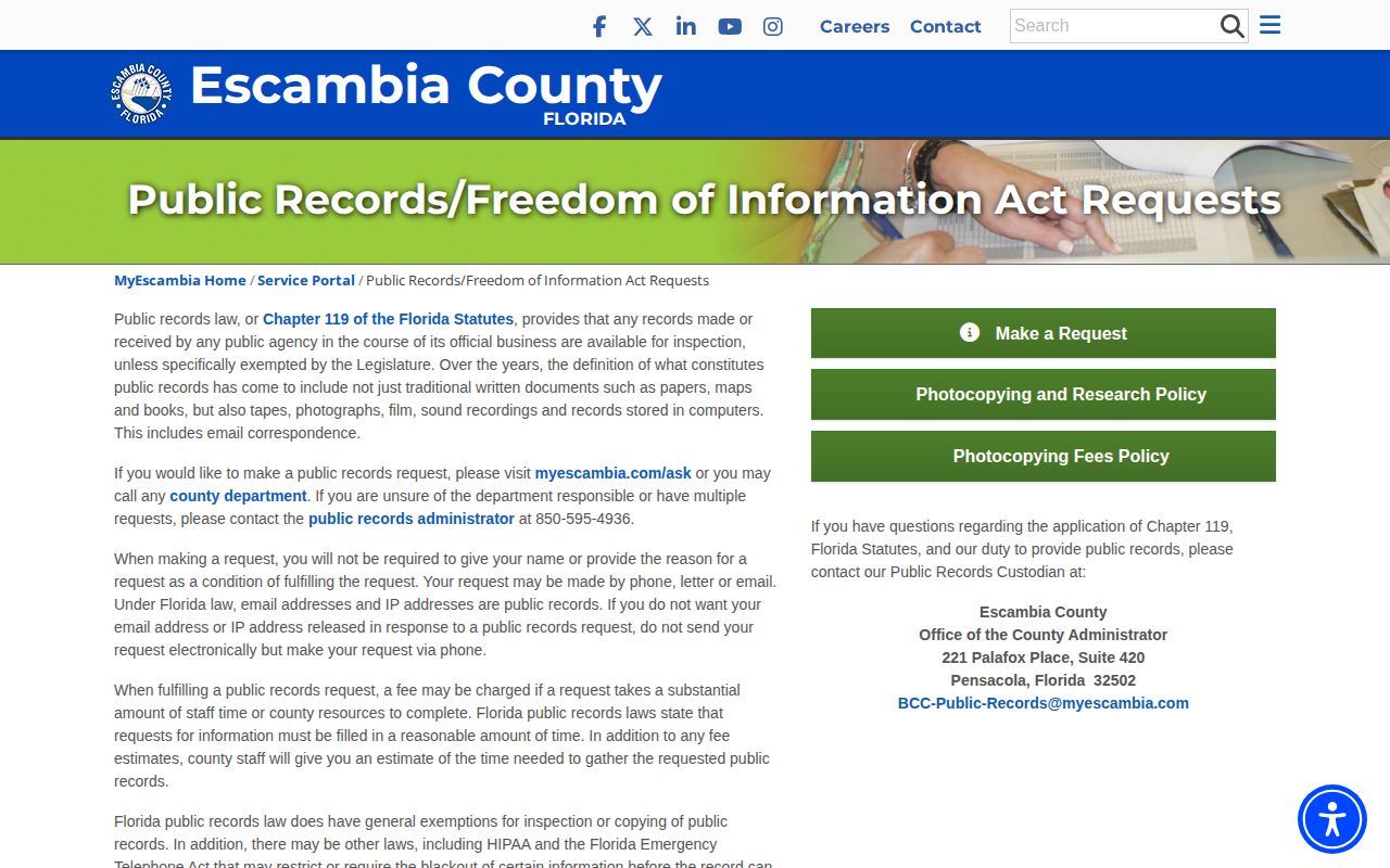 Escambia County release record request channel