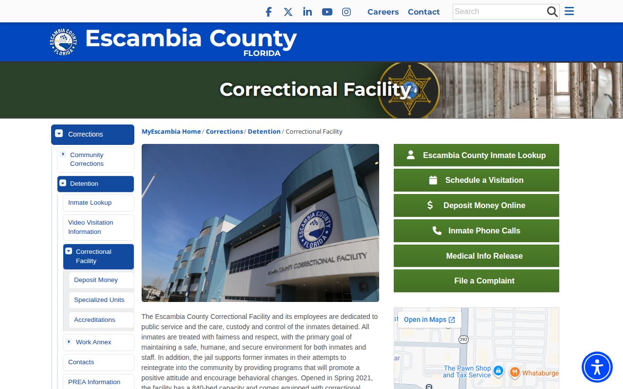 Escambia County Correctional Facility release and public access information