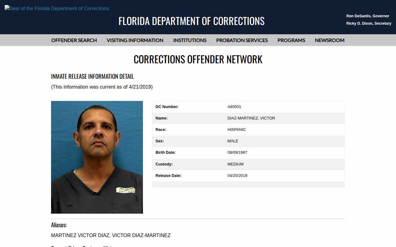 Escambia County released state inmate mugshot and FDC release fields