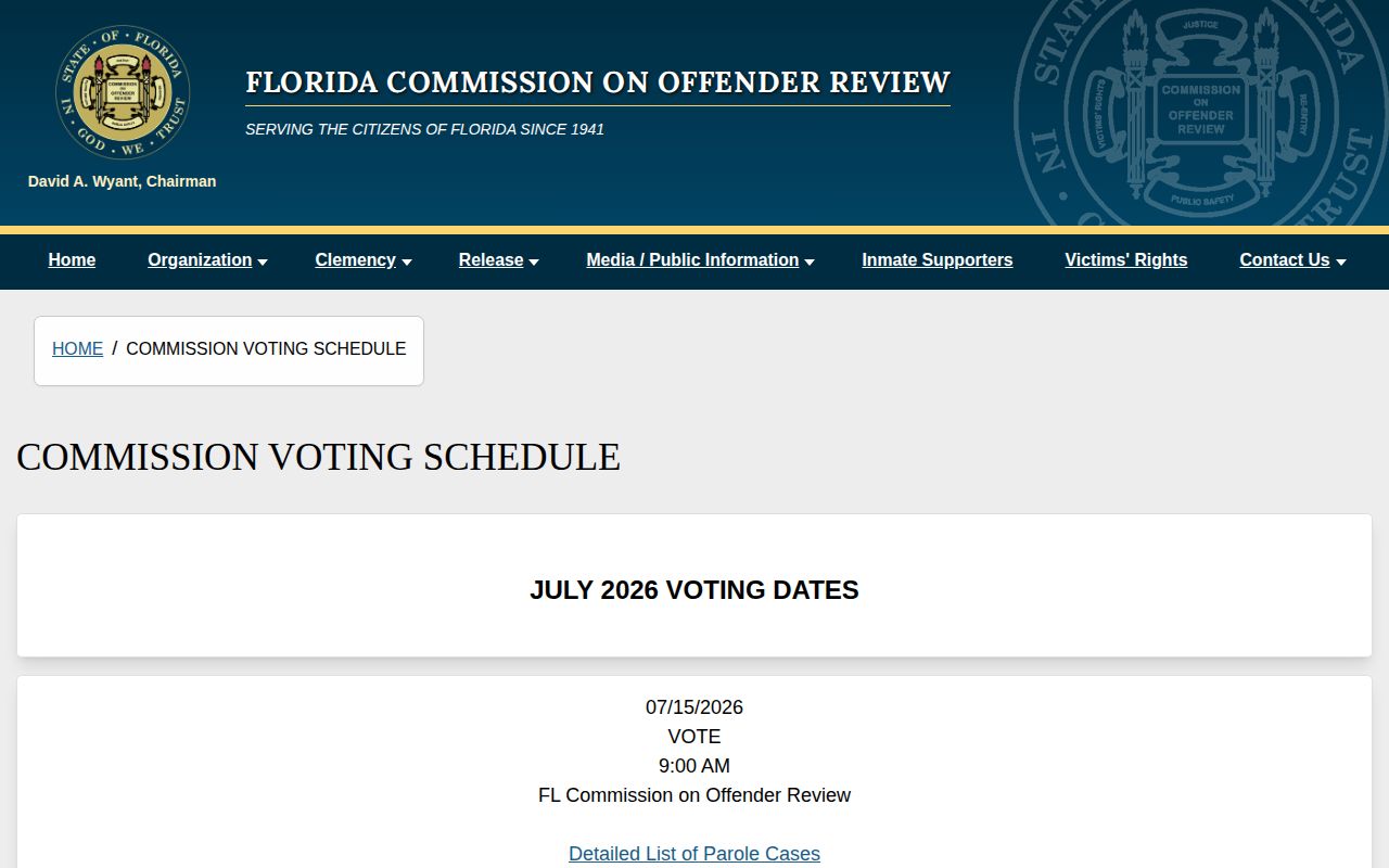 Escambia County parole hearing voting schedule